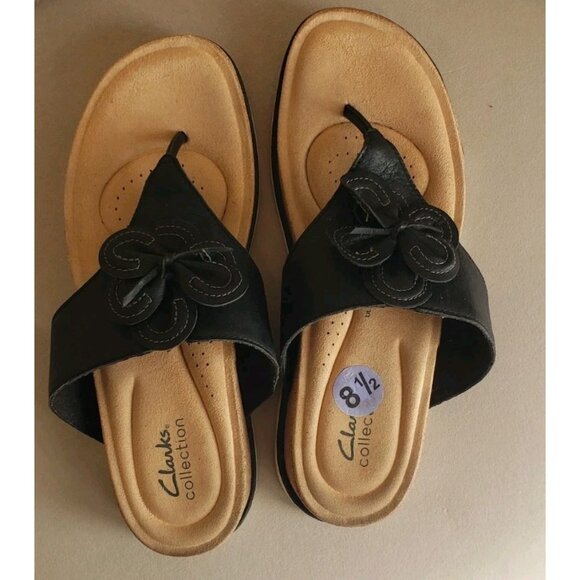 CLARKS COLLECTION WOMEN'S BRYNN STYLE BLACK LEATHER FLAT SANDAL SIZE 8.5 - Picture 6 of 8